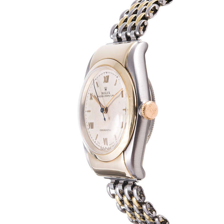 Rolex Stainless Steel and Yellow Gold Bubbleback Wristwatch with Hooded Lugs