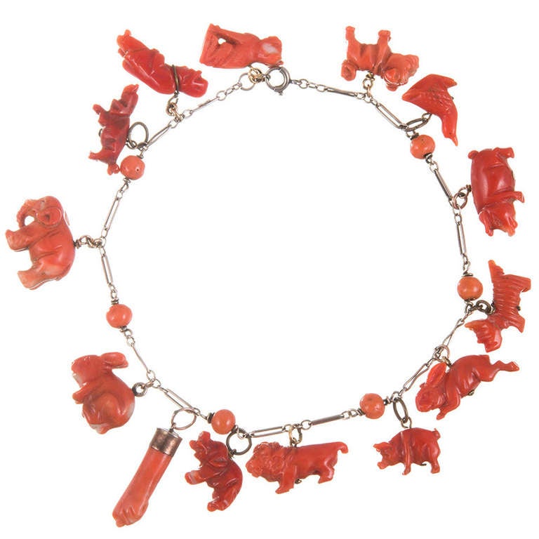 Carved Coral Charm Bracelet