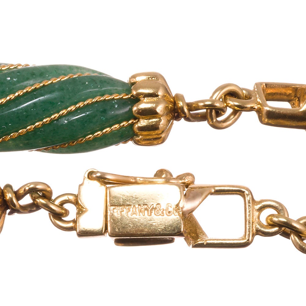 Tiffany & Co Carved Jade and Golden Link Necklace In Excellent Condition In Carmel-by-the-Sea, CA