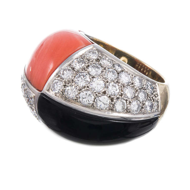 Onyx Coral Diamond Dome Ring at 1stdibs