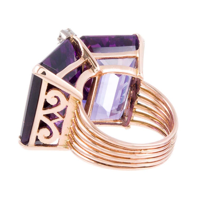 Double Amethyst Retro Ring with Diamonds In Excellent Condition In Carmel-by-the-Sea, CA