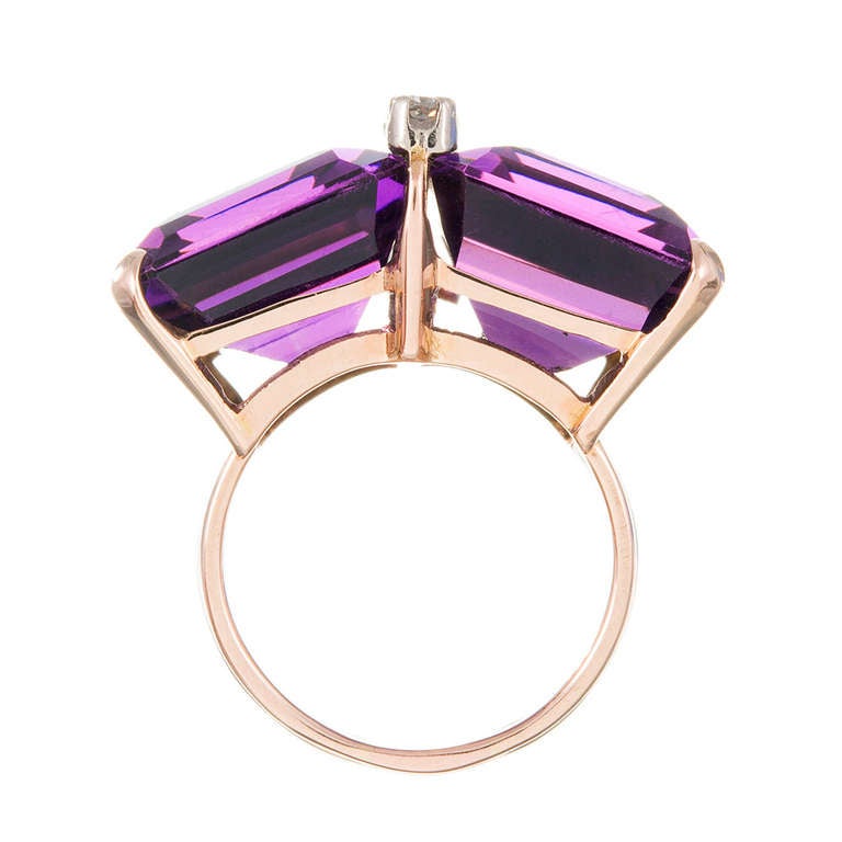 Women's Double Amethyst Retro Ring with Diamonds