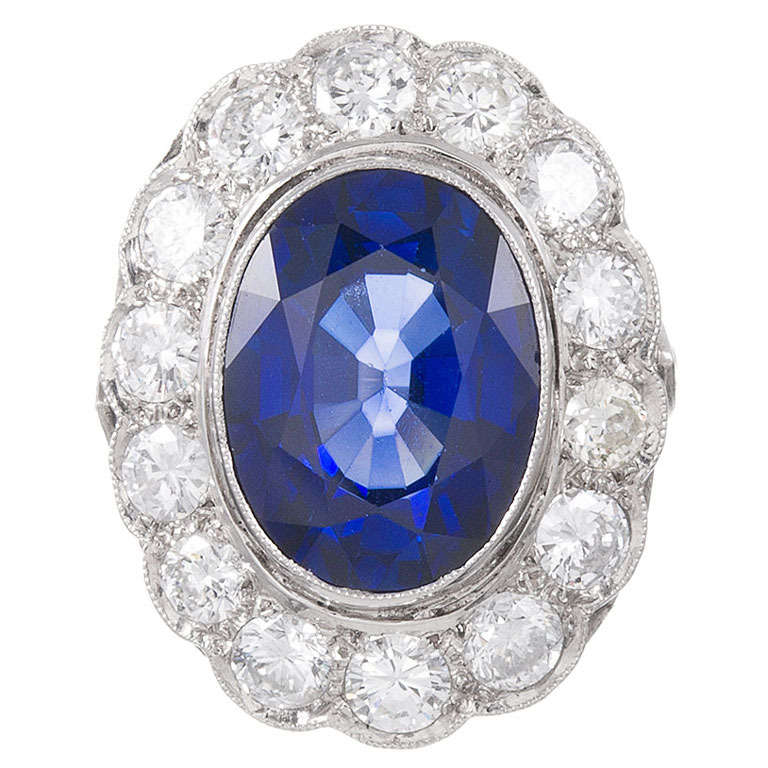 Extra Large 6.50 Carat Sapphire and Diamond Cluster Ring