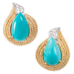 Vintage David Webb Turquoise and Diamond Earrings