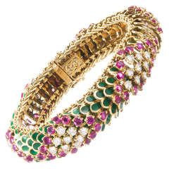 1960s Enamel Ruby Diamond Bracelet