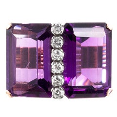 Double Amethyst Retro Ring with Diamonds