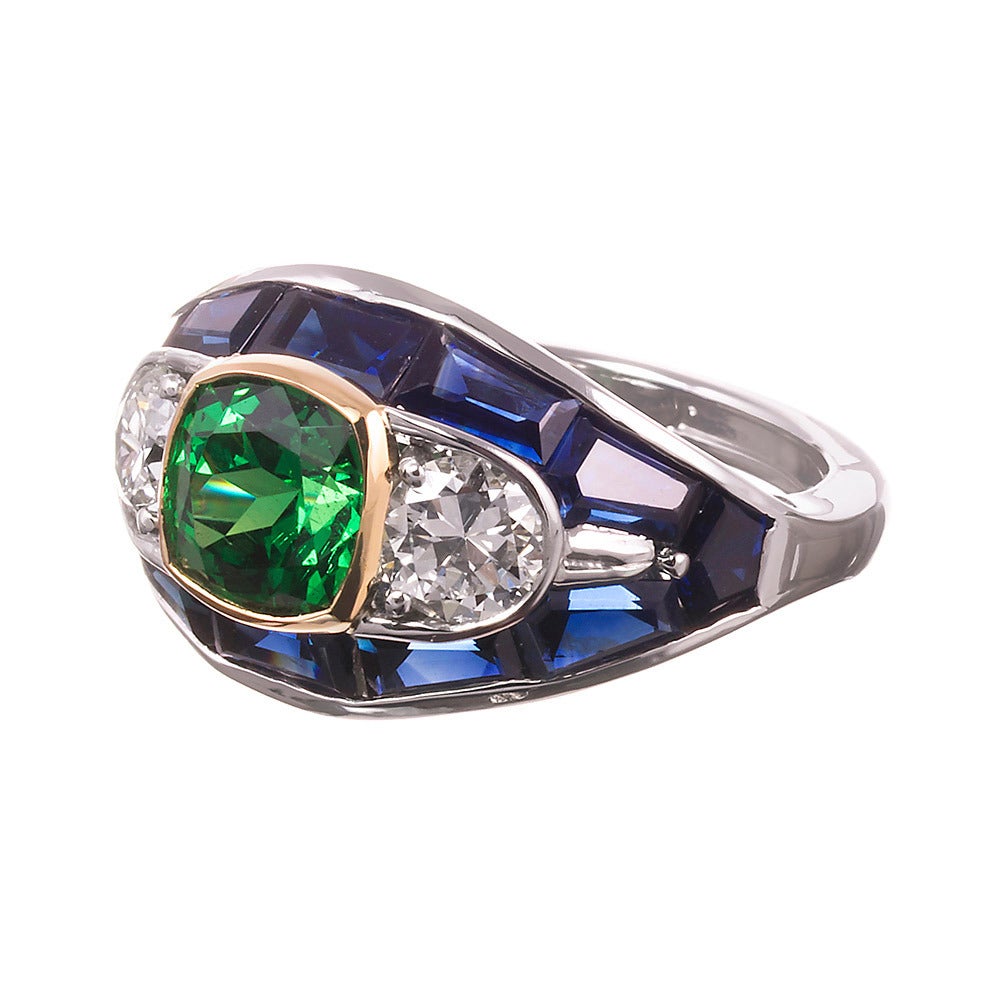 1.83 Carat Tsavorite garnet Sapphire Diamond Ring signed “DF Walter