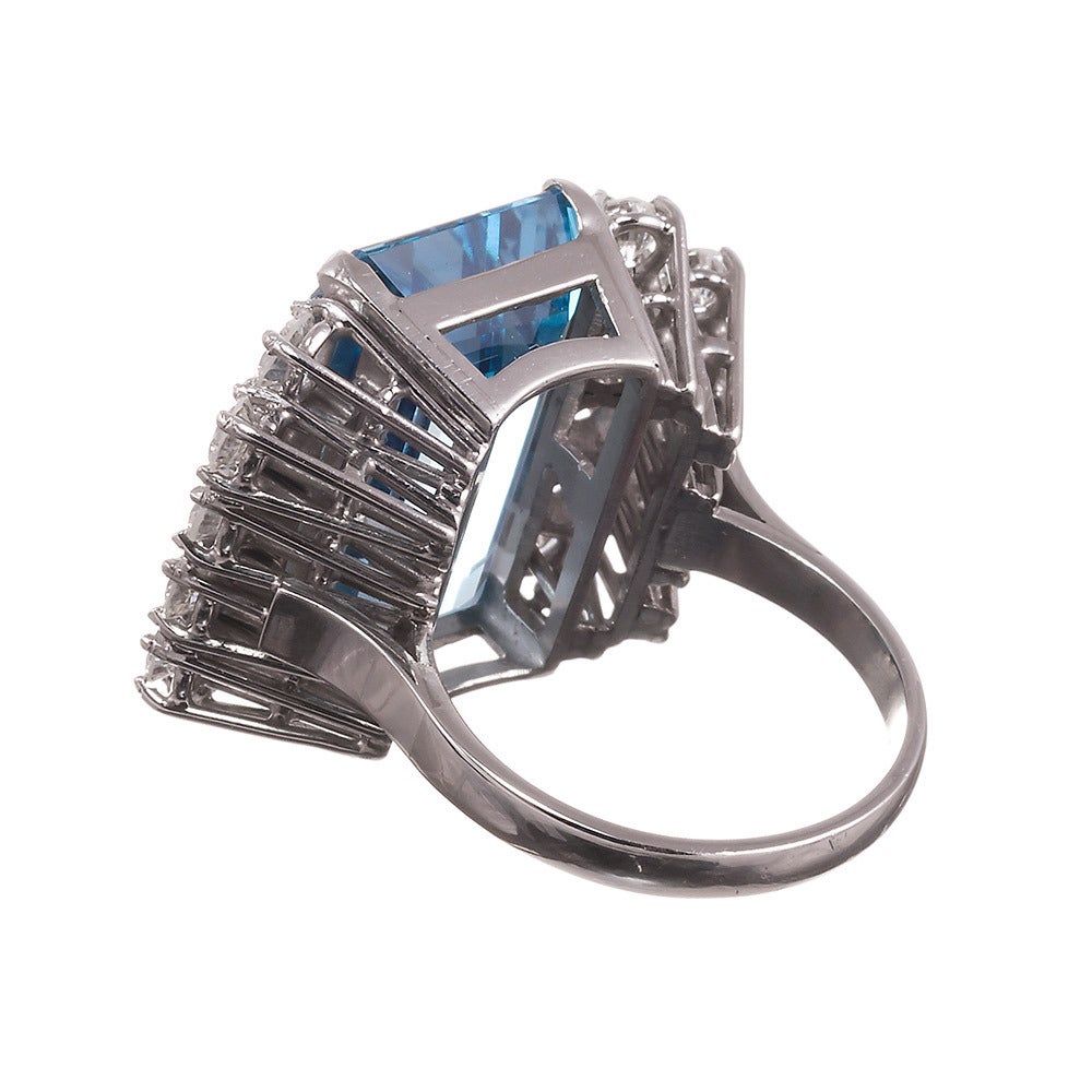 19 Carat Aquamarine Diamond Platinum Ring In Excellent Condition In Carmel-by-the-Sea, CA