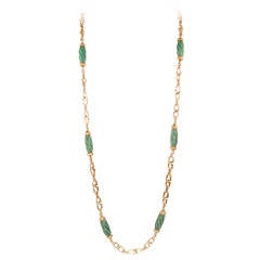 Tiffany & Co Carved Jade and Golden Link Necklace