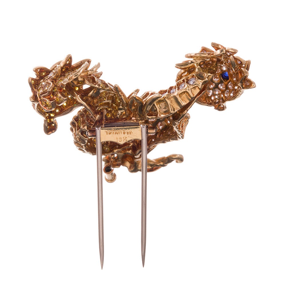 Tiffany & Co. Fancy Yellow and White Diamond Gold Seahorse Brooch In Excellent Condition In Carmel-by-the-Sea, CA