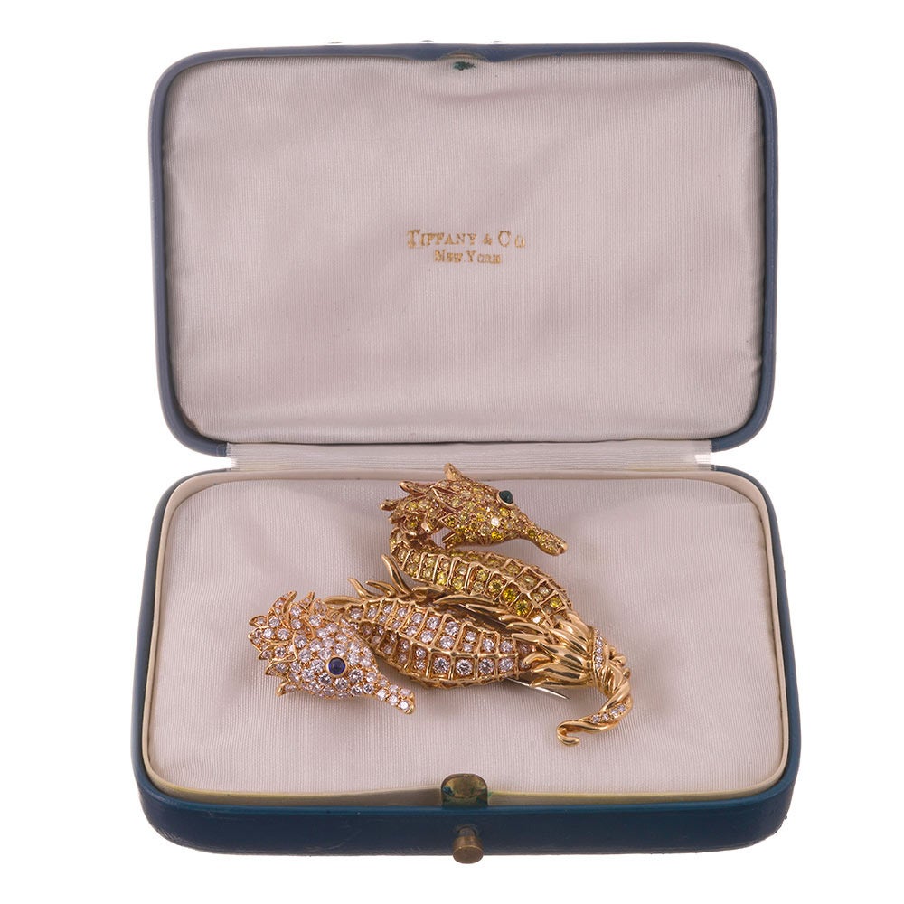 Women's Tiffany & Co. Fancy Yellow and White Diamond Gold Seahorse Brooch