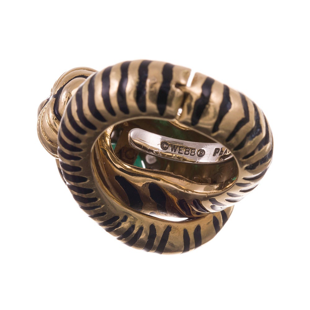 Women's David Webb Enamel Emerald  Diamond Tiger Ring