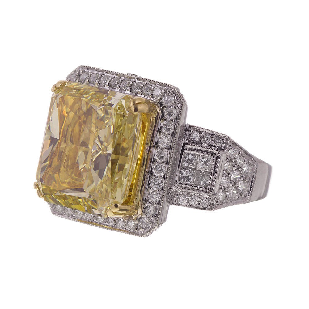 12.05 Carat GIA Cert Fancy Brownish Yellow Diamond Gold Platinum Ring