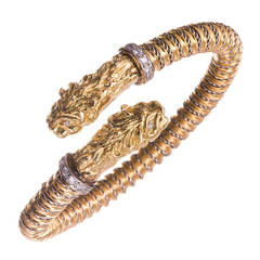 Diamond Gold Tiger Motif Flex Bangle Bracelet