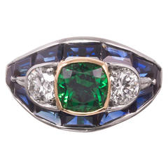 1.83 Carat Tsavorite garnet Sapphire Diamond Ring signed “DF Walter"