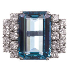 19 Carat Aquamarine Diamond Platinum Ring