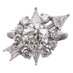 Mid 20th Century Diamond Platinum “Compass” Ring