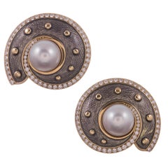 DeVroomen Pearl Diamond Gold “Nautilus” Earrings