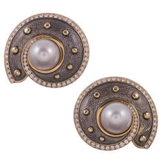 DeVroomen Pearl Diamond Gold “Nautilus” Earrings 10