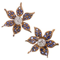 Van Cleef & Arpels Sapphire Diamond Gold Flower Earrings