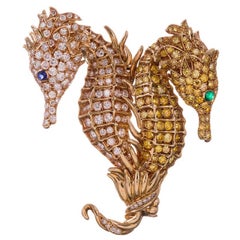 Tiffany & Co. Fancy Yellow and White Diamond Gold Seahorse Brooch
