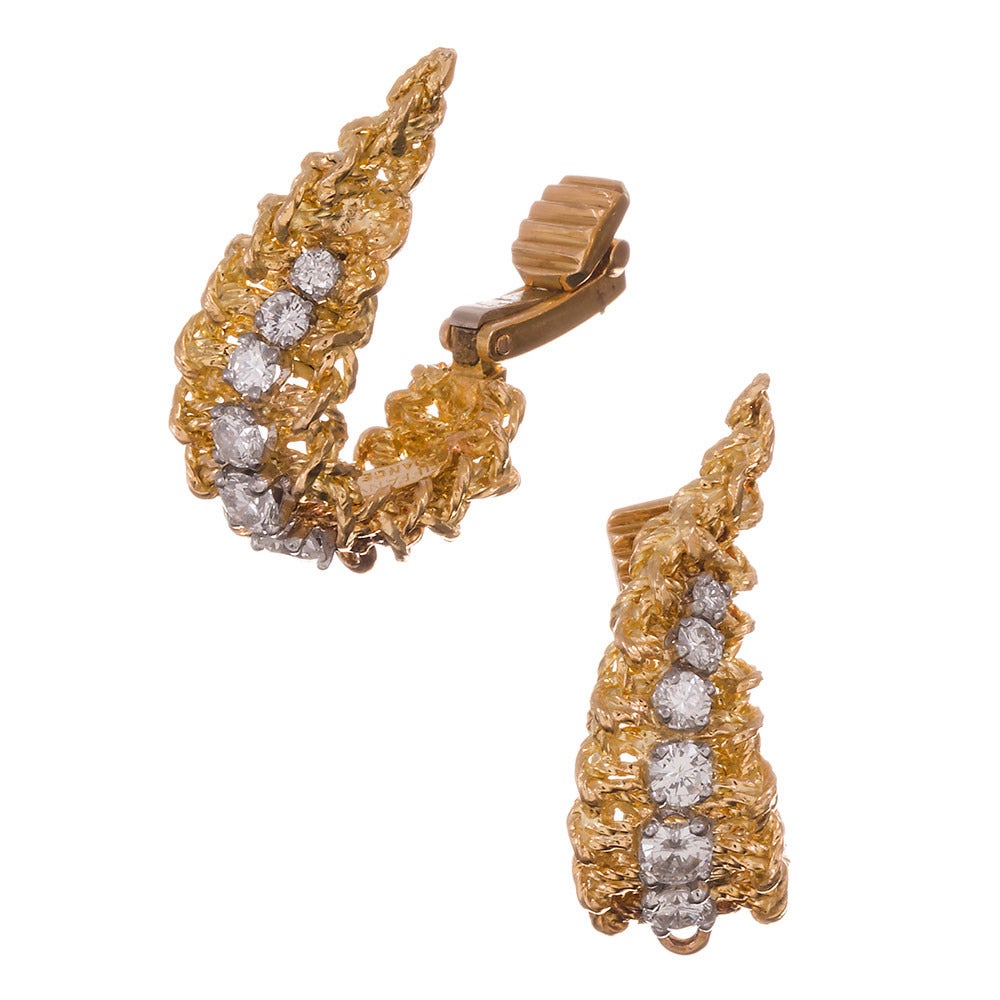 Tiffany & Co. Detachable Diamond Gold Hoop Earrings In Excellent Condition In Carmel-by-the-Sea, CA