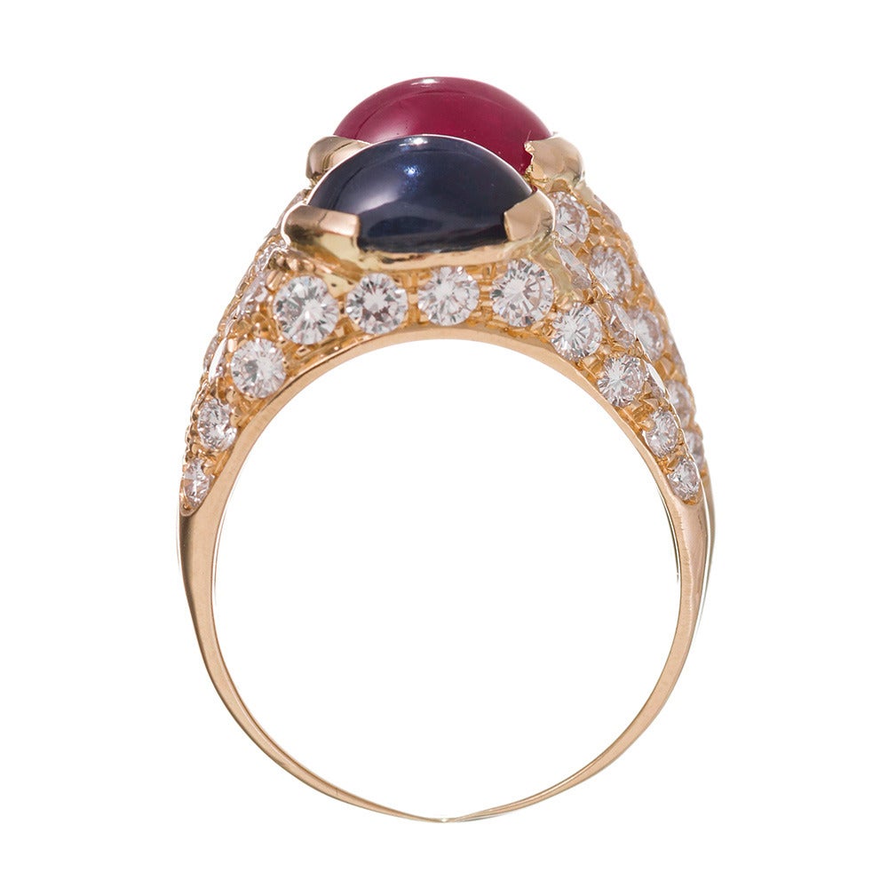 Women's Stacked Cabochon Gemstone Diamond Gold Ring
