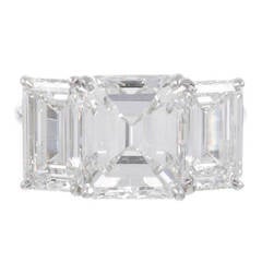 Important 6.89 Carat Three Stone Emerald Cut Diamond Ring