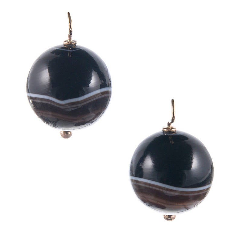 Antique Banded Agate Ball Earrings