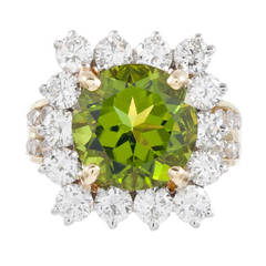 6.20 Carat Peridot and Diamond Cluster Ring Vintage 6.20 Carat Peridot and Diamond Cluster Ring
