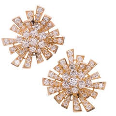 Retro 9.40 Carat Diamond Gold Starburst Earrings