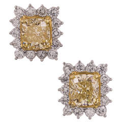 6.10 Carat Fancy Yellow Diamond Gold Platinum Cluster Earrings