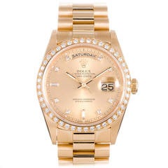 Rolex 18k Yellow Gold and Diamond Day-Date Wristwatch Ref 18348 circa 1989