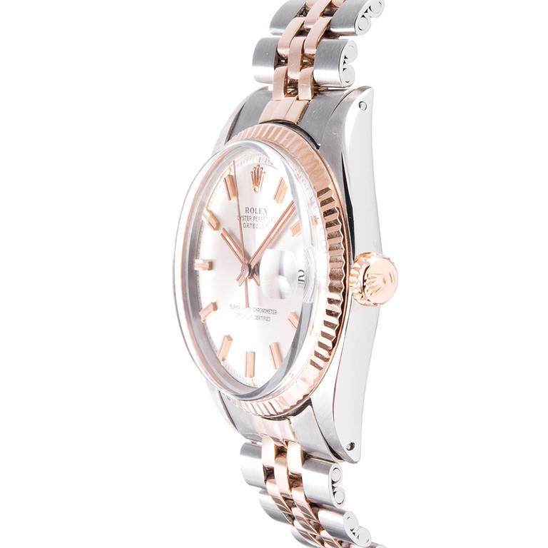 An attractive example of a Datejust in steel and rose gold, rather than the more common steel and yellow gold, made exponentially more rare by the 