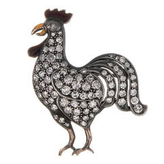 Circa 1910 Diamond & Enamel Rooster Pin