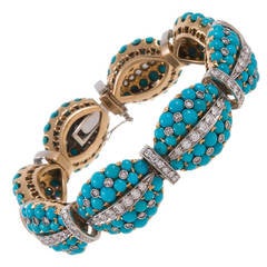 Mid-Century Turquoise and Diamond Bracelet 10