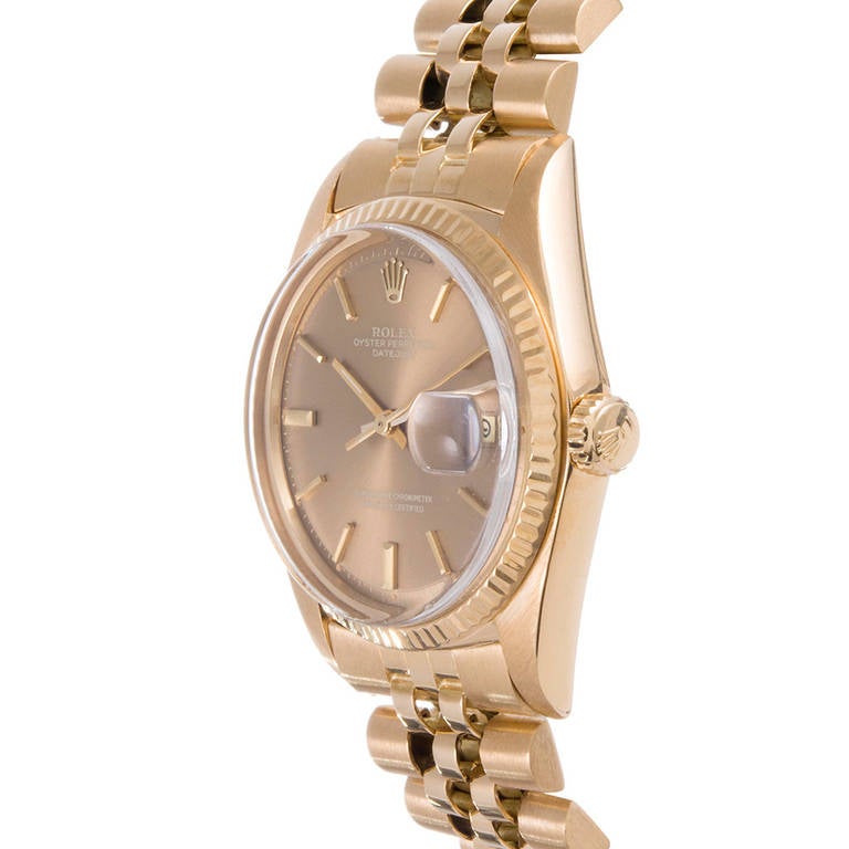 Rolex Yellow Gold Datejust Wristwatch with Bronze-Tone Dial Ref 1601 circa 1970s