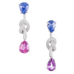 Mauboussin Cornflower Blue Intense Pink Sapphire Diamond Earrings