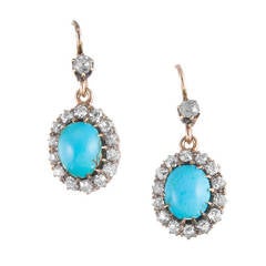 Antique Sweet Victorian Turquoise Diamond Cluster Earrings