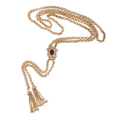 Antique Victorian Seed Pearl Garnet Yellow Gold Slide Chain