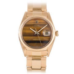 Rolex Yellow Gold Datejust Wristwatch with Tiger's Eye Dial Ref 1603 circa 1970s