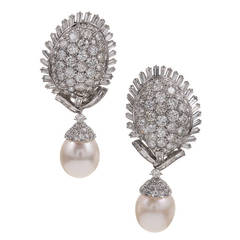 Diamond Earrings with Pearl Drop Enhancers, signed “Rothchild”