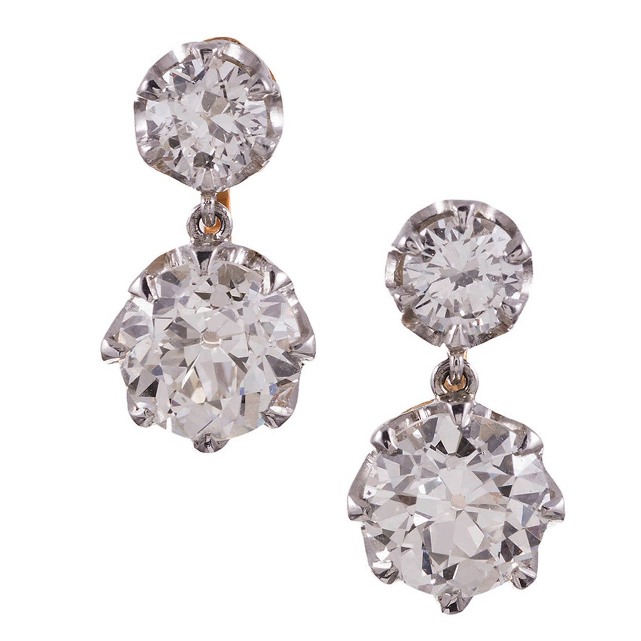 2 63 Carat Old European Cut Double Diamond Drop Earrings At 1stdibs 2 63 Carat Old European Cut Double Diamond Drop Earrings For