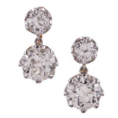 2.63 Carat Old European Cut Double Diamond Drop Earrings 5
