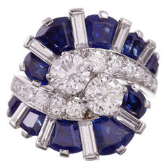 1950s Oscar Heyman Diamond  Sapphire Cocktail Ring