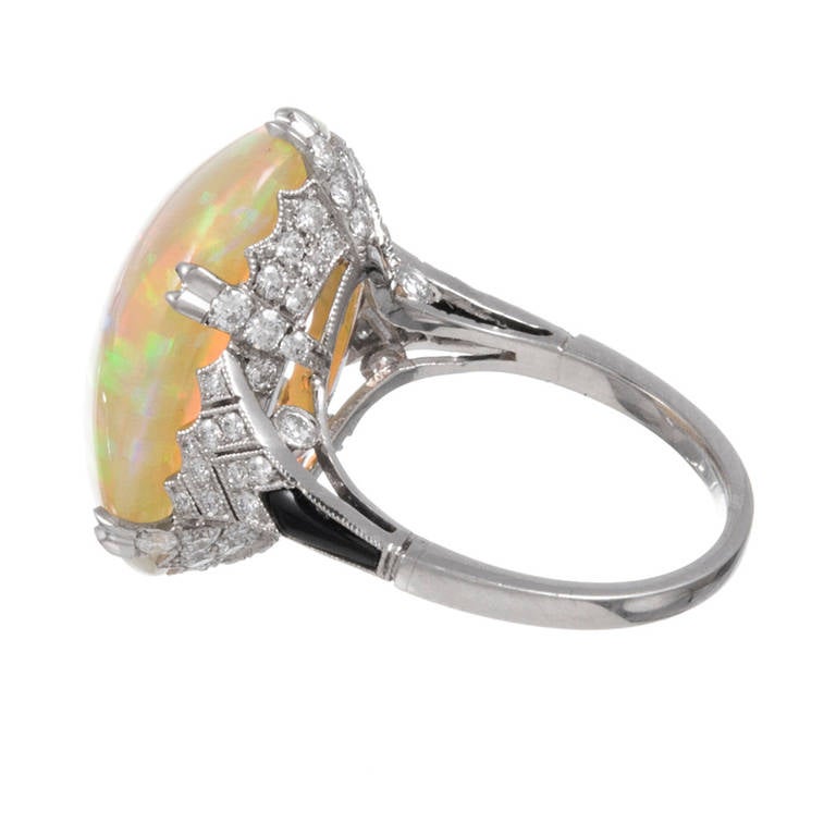 Art Deco Onyx Opal Diamond Ring In Excellent Condition In Carmel-by-the-Sea, CA