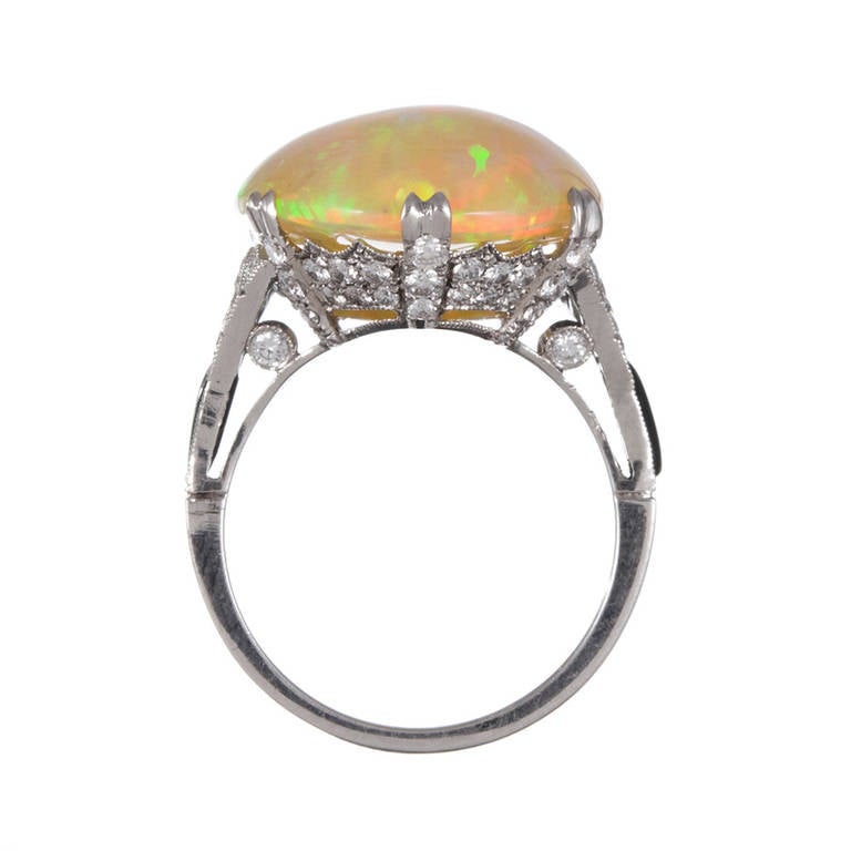 Women's Art Deco Onyx Opal Diamond Ring