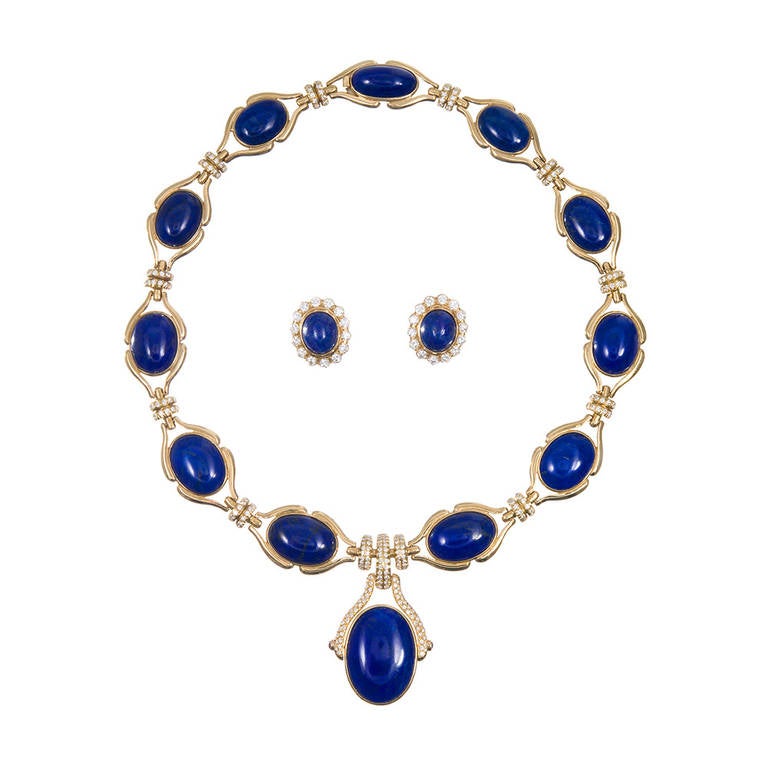 Lapis Diamond Necklace and Earrings Suite 1