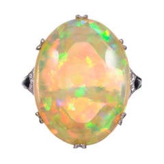 Art Deco Onyx Opal Diamond Ring