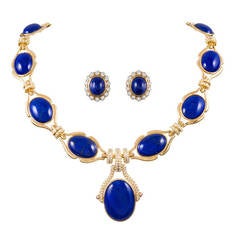 Lapis Diamond Necklace and Earrings Suite